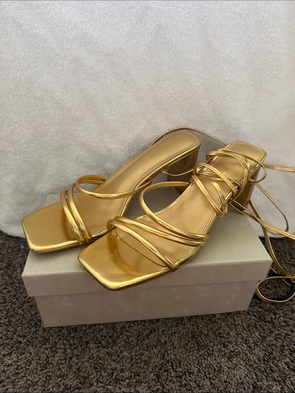 Gold 3 Inch Strappy Heels Lady Strap Up Heeled Sandals